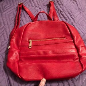Knapsack. Red Vegan Leather. 12”x14”. Used once. Very good condition